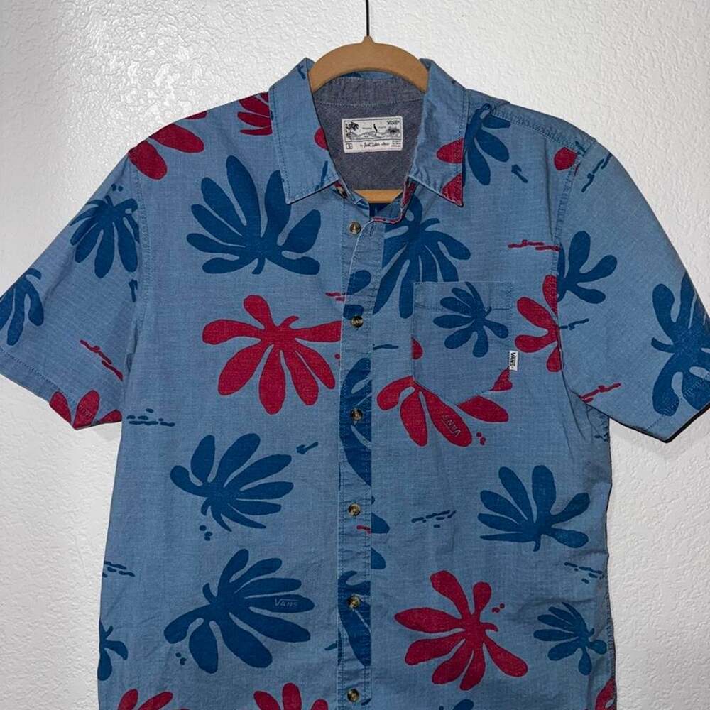 Vans bluered floral button up shirt